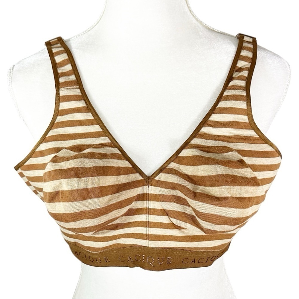 🌸Cacique- Brown/Tan Strip No Wire Bra- Size 42D RN118641